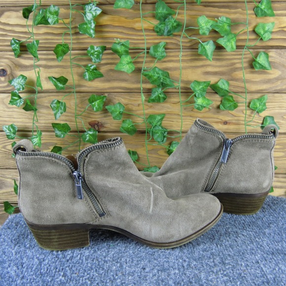 Lucky Brand Bartalino Women's 6.5 Taupe Suede Booties Side-Zip Casual Low Heel - Picture 5 of 7